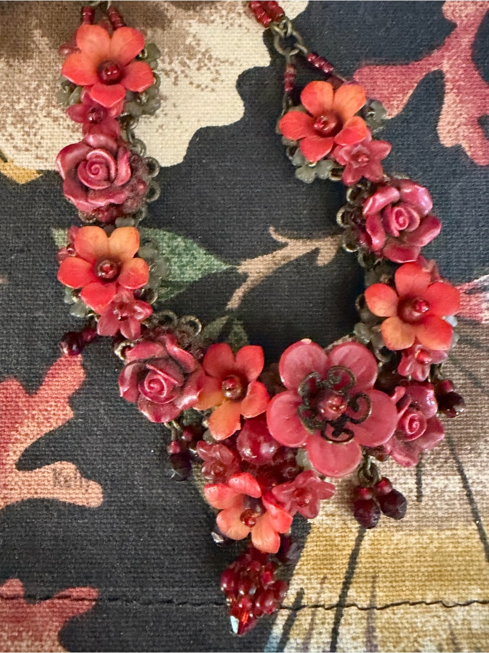 Colleen Toland Red Floral Statement Necklace - Women Jewelry - Picture 3 of 4